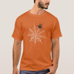 Schattig Zwart Spin & Wit Spinnenweb. T-shirt<br><div class="desc">Leuk halloween ontwerp. Zwarte en oranje citeren spin met witte spinnenweb.</div>