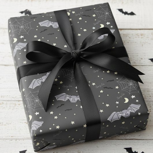 Schattig Zwart Spooky Schattige Girly Bats Hallowe Cadeaupapier