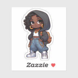 Schattig zwart streetstyle chibi sticker