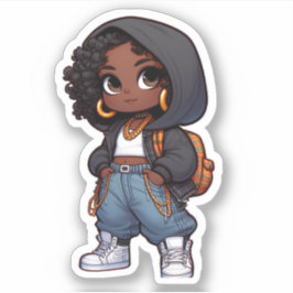Schattig zwart streetstyle chibi sticker