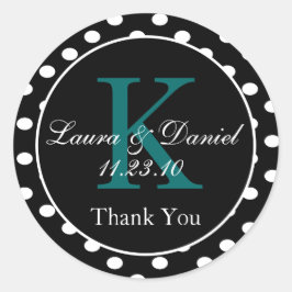 Schattig zwart wit Blauwgroen Monogram bruiloft gu Ronde Sticker