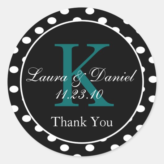 Schattig zwart wit Blauwgroen Monogram bruiloft gu Ronde Sticker (Voorkant)