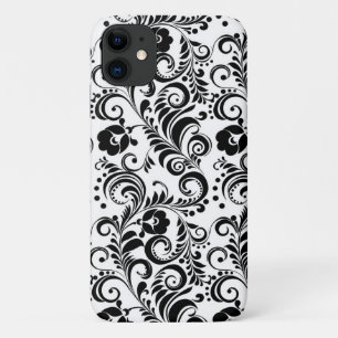 Schattig zwart wit bloemig achtergrondontwerp Case-Mate iPhone case