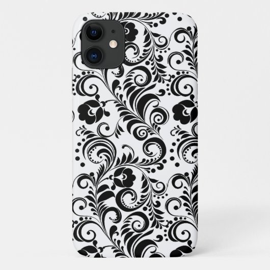Schattig zwart wit bloemig achtergrondontwerp Case-Mate iPhone case (Achterkant)