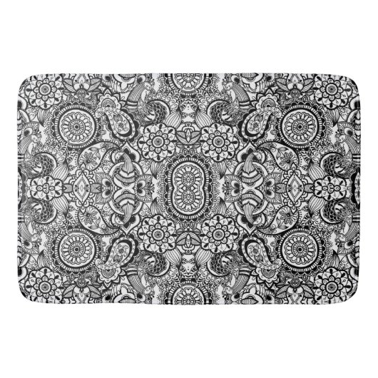 Schattig zwart wit bloemmotief paisley badmat (Voorkant)