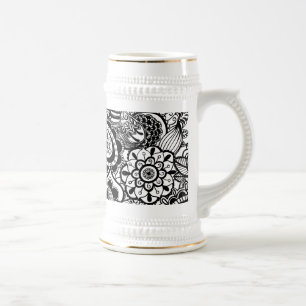 Schattig zwart wit bloemmotief paisley bierpul