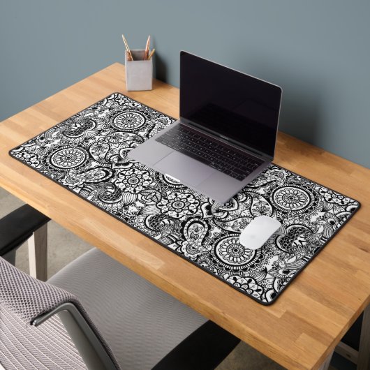 Schattig zwart wit bloemmotief paisley bureaumat (Kantoor 2)