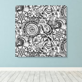 Schattig zwart wit bloemmotief paisley canvas afdruk (Insitu (Houten vloer))
