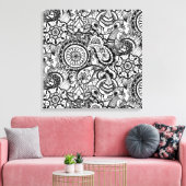 Schattig zwart wit bloemmotief paisley canvas afdruk (Insitu (Woonkamer))