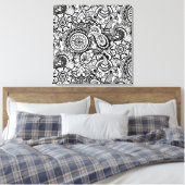 Schattig zwart wit bloemmotief paisley canvas afdruk (Insitu (Slaapkamer))