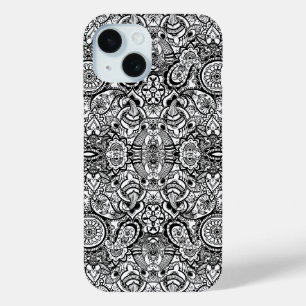 Schattig zwart wit bloemmotief paisley iPhone 15 case