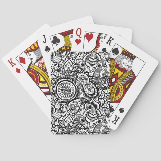 Schattig zwart wit bloemmotief paisley pokerkaarten (Achterkant)