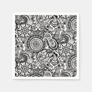 Schattig zwart wit bloemmotief paisley servetten