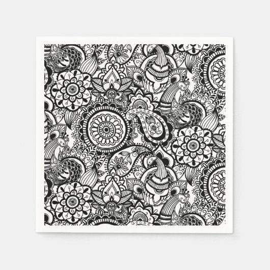 Schattig zwart wit bloemmotief paisley servetten (Voorkant)
