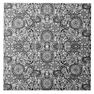 Schattig zwart wit bloemmotief paisley tegeltje