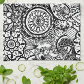 Schattig zwart wit bloemmotief paisley theedoek (Gevouwen)