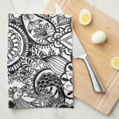 Schattig zwart wit bloemmotief paisley theedoek (Quarter Fold)