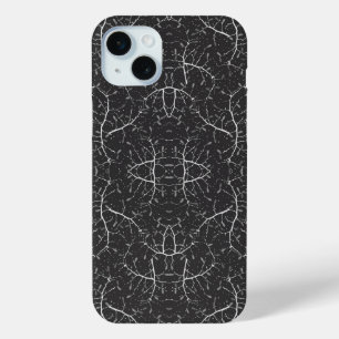 Schattig zwart-wit boompatroon iPhone 15 mini hoesje