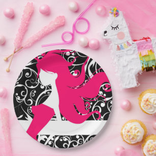 Schattig zwart wit decoratieve mode meisje papieren bordje