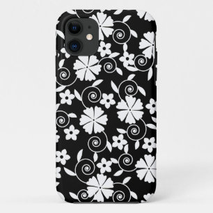 Schattig zwart wit draai bloemen patroon iPhone 11 hoesje