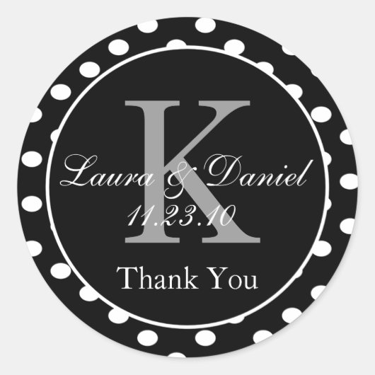 Schattig Zwart Wit Grijs Polka Dots Monogram Favor Ronde Sticker (Voorkant)