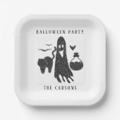 Schattig zwart wit halloween spook vleermuizen kat papieren bordje (Voorkant)