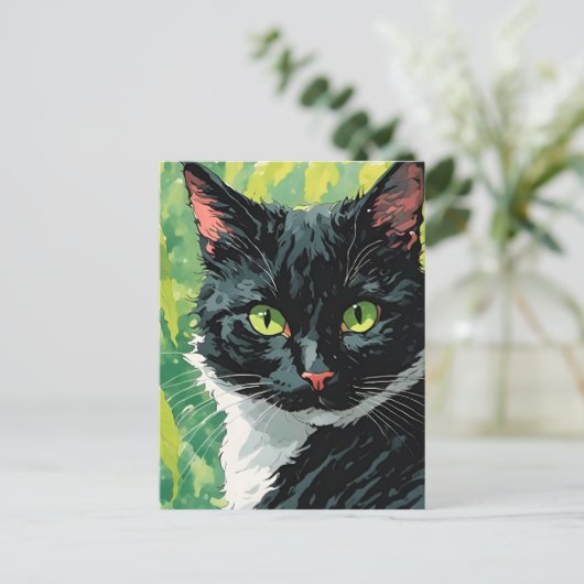 Schattig zwart-wit kat briefkaart (Staand voorkant)
