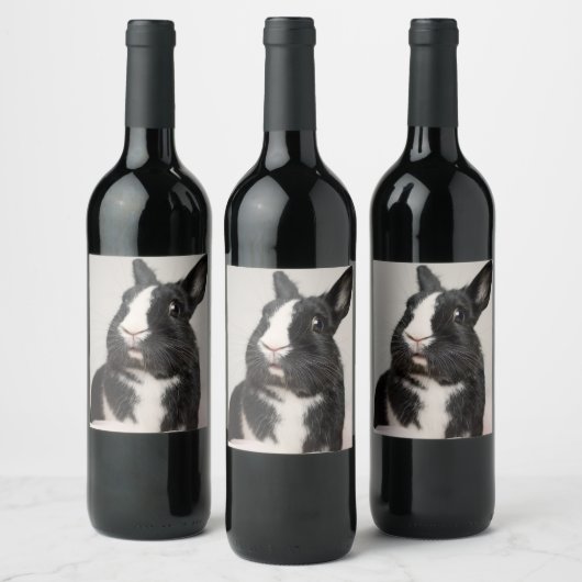 Schattig zwart-wit konijnenkonijn wijn etiket (Flessen)