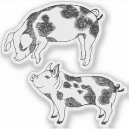 Schattig zwart-wit met de hand getekend varken met sticker