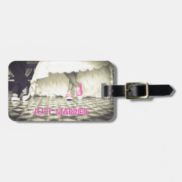 Schattig zwart wit pas getrouwd bagagelabel