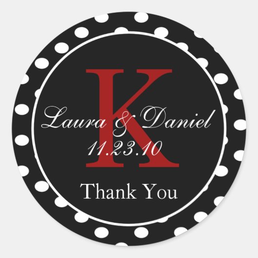 Schattig Zwart Wit Rood Polka Dots Monogram Bruilo Ronde Sticker (Voorkant)