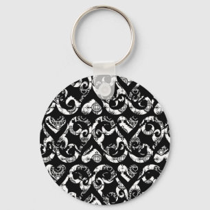 Schattig zwart wit vintage harten achtergrond ontw sleutelhanger