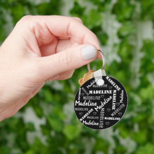 Schattig Zwart Wit Woord Kunst Wolk Hart Naam Cust Sleutelhanger