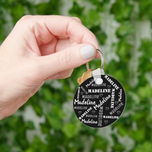 Schattig Zwart Wit Woord Kunst Wolk Hart Naam Cust Sleutelhanger (Hand)