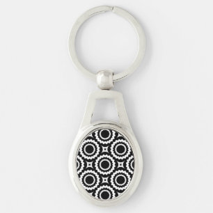Schattig zwart wit zigzag cirkels ontwerp sleutelhanger
