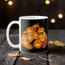 Schattig Zwarte Kat Halloween Pompoenveld Koffiemok
