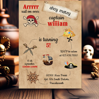 schattig zwembad schip Pirate Verjaardag Kaart
