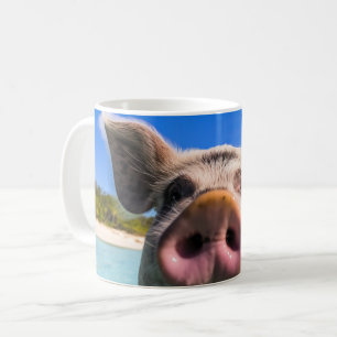 Schattig Zwijn Zwemt Exuma Bahama's Koffiemok