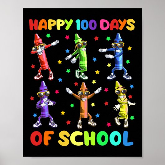 Schattige 100 dagen van school kleurpotloden danse poster (Voorkant)
