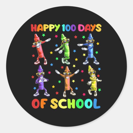 Schattige 100 dagen van school kleurpotloden danse ronde sticker (Voorkant)