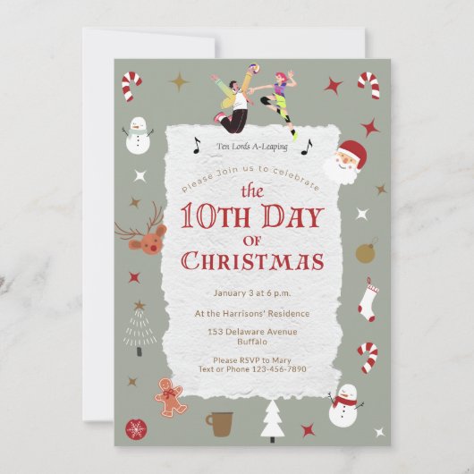 Schattige 10e kerstdag Mid-Century Retro Kerstmis Kaart (Voorkant)