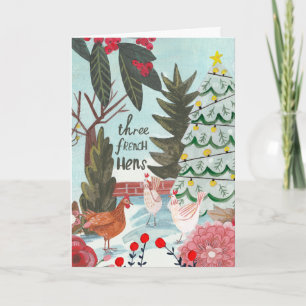 Schattige 12 dagen van Kerstmis drie Franse kippen Kaart