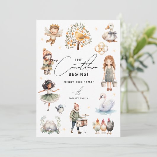 Schattige 12 dagen van Kerstmis' Feestdagenkaart (Staand voorkant)