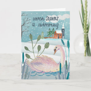 Schattige 12 dagen van Kerstmis Zeven Zwanen Zwemm Kaart