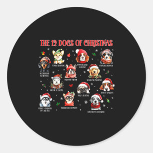 Schattige 12 honden Kerstmis Grappige hondenliefhe Ronde Sticker