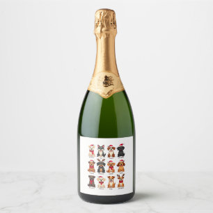 Schattige 12 Honden Xmas Grappige Hondenliefhebber Sparkling Wijnetiket