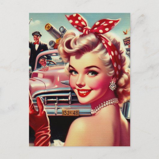 Schattige 1950s Meisje Briefkaart (Voorkant)