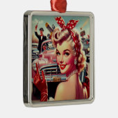 Schattige  1950s Meisje Metalen Ornament (Rechts)