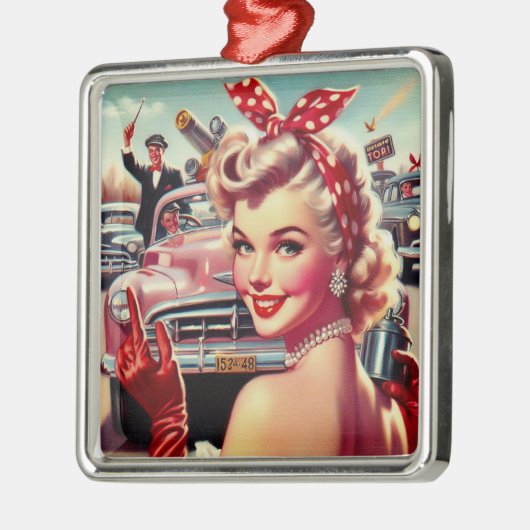 Schattige  1950s Meisje Metalen Ornament (Links)