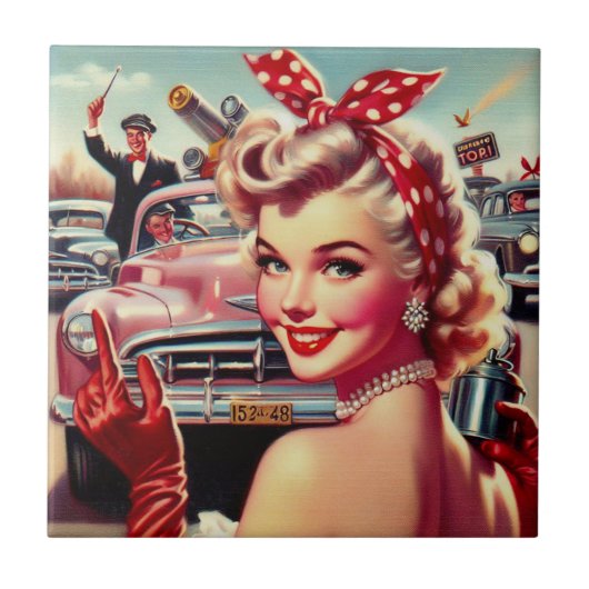 Schattige 1950s Meisje Tegeltje (Voorkant)